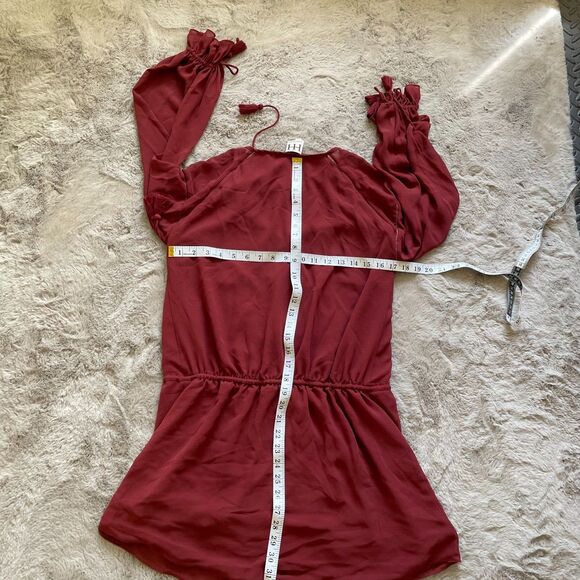 Haute Hippie XS Burgundy V-Neck Mini Dress With Tassel Boho Accents MSRP $695 - Picture 8 of 12